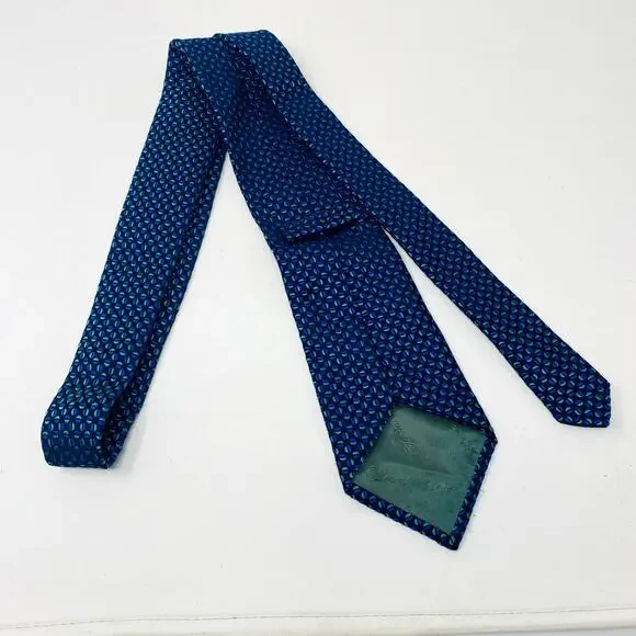 Turnbull & Asser Geo Print 100% Silk Tie Suit Formal Blue Green